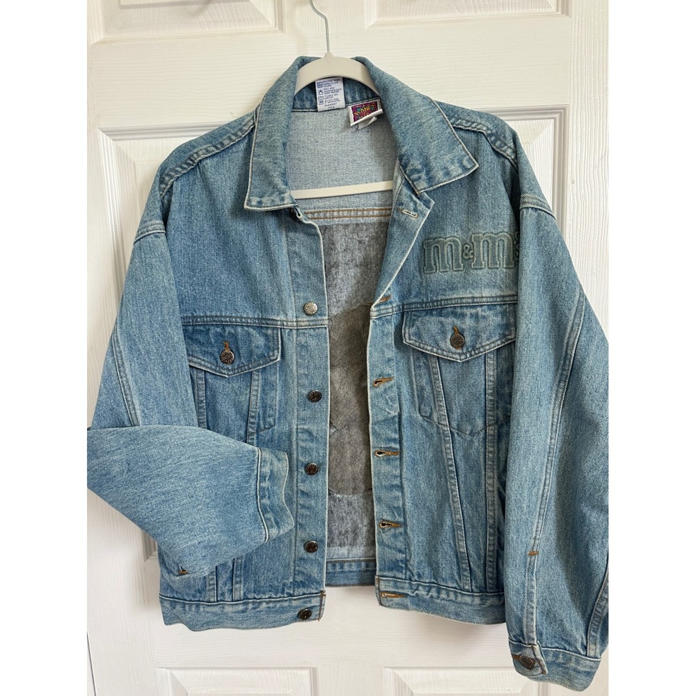 Vintage Planet Mars M&Ms Embossed Denim Jacket Light Wash Made in USA Small EUC